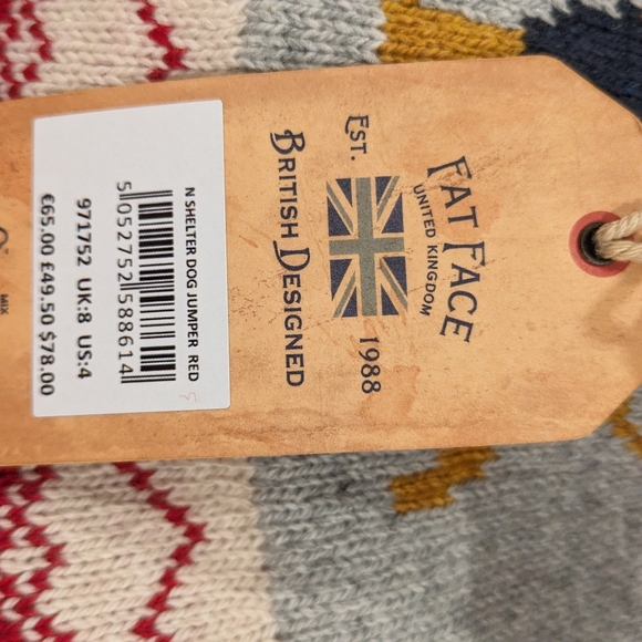 new Fat-Face United Kingdom Rudolph dog sweater, shelter dog jumper red size 4 - Picture 9 of 10